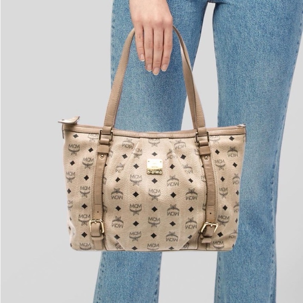 MCM Tan Monogram Tote Bag with COA
